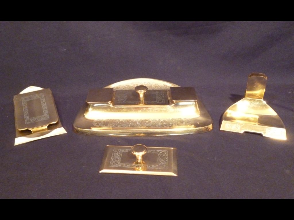 Antik szecessziós bronz íróasztali készlet