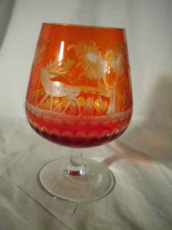 Régi vadász jelenetes csiszoltüveg pohár